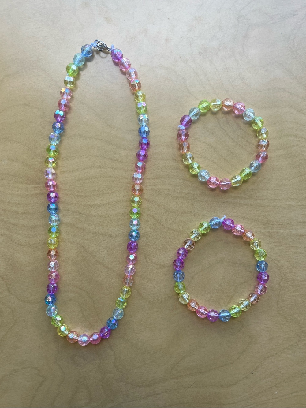 Iridescent Pastel Beaded Necklace and Bracelets Set